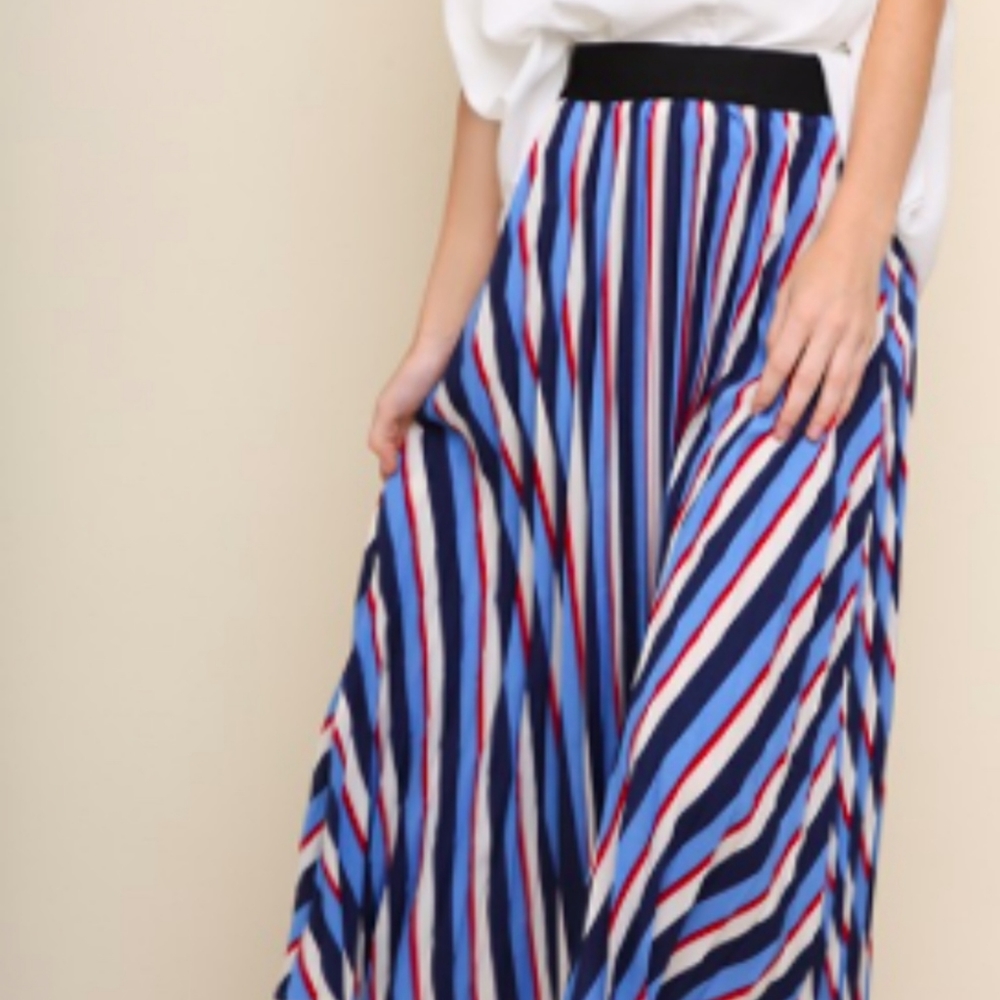 Striped pleated a line skirt
